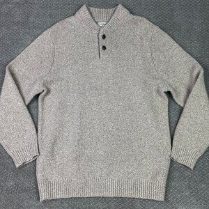 LL Bean Sweater Men's XL Tall Oatmeal Brown Lambs Wool Ragg Henley Fisherman XLT